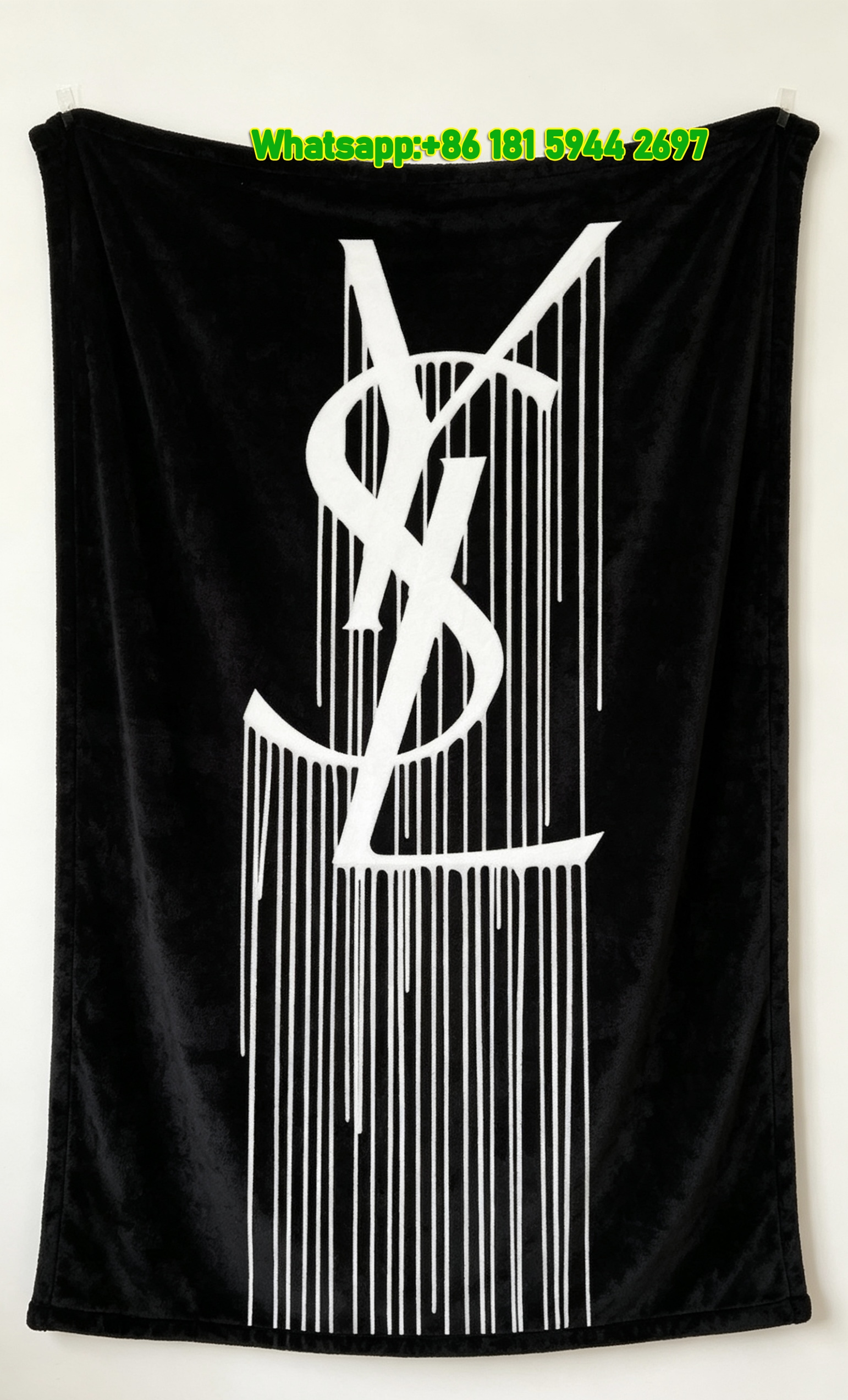 Yves Saint Laurent YSL Black White Logo Printed Fleece Throw Blanket IMG_3217